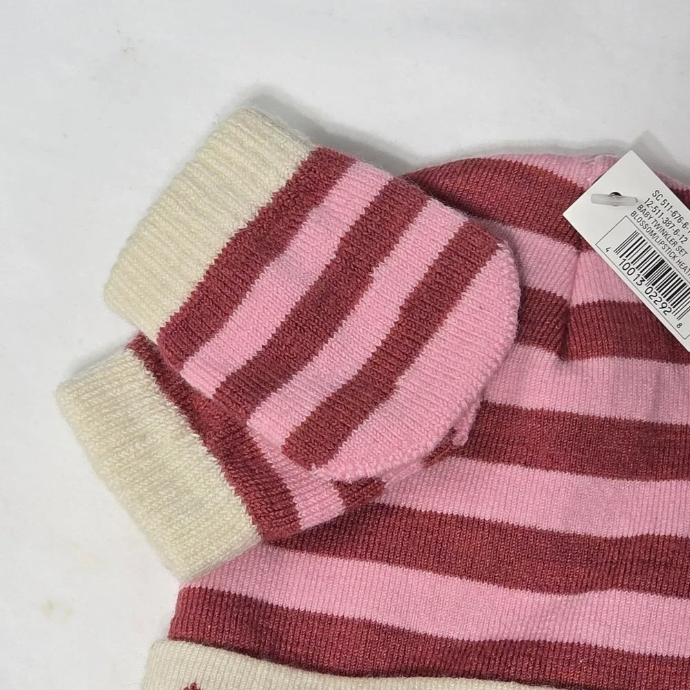 Smartwool Baby Twinkler Beanie & Mittens Set Merino Wool Pink Striped 6-12M